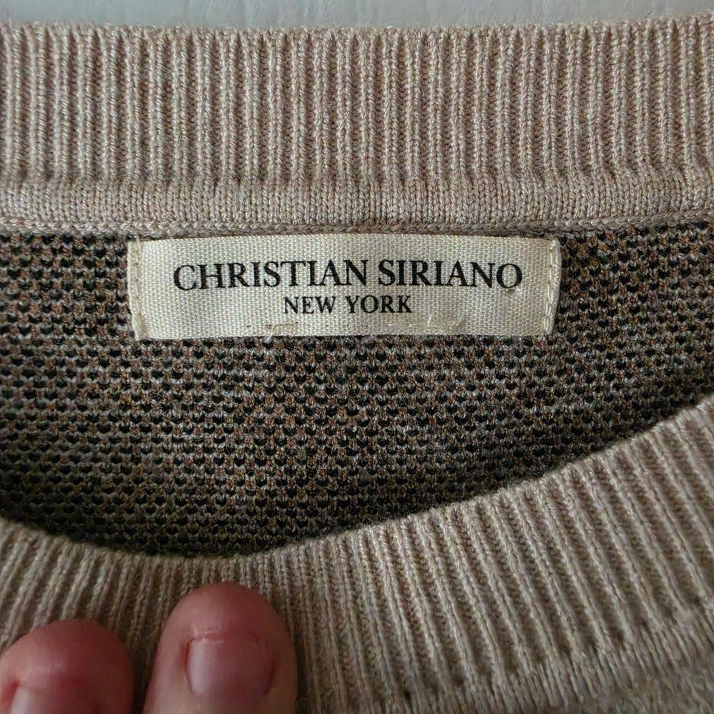 Christian Siriano New York Beige Scallop Print Short Sleeve Sweater Top - Picture 2 of 5